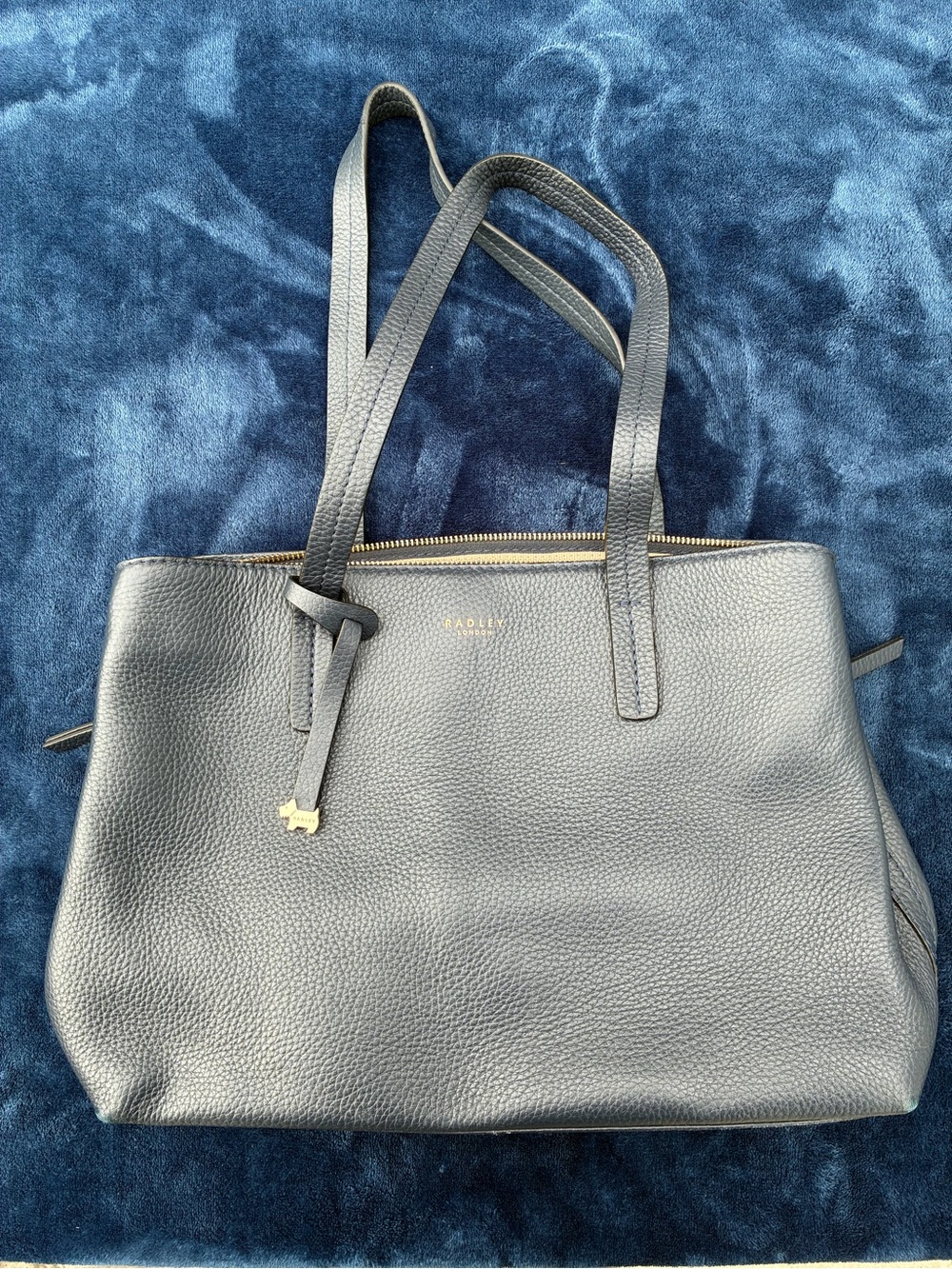 RADLEY LONDON Navy Pebbled Leather Tote with Gold Accent